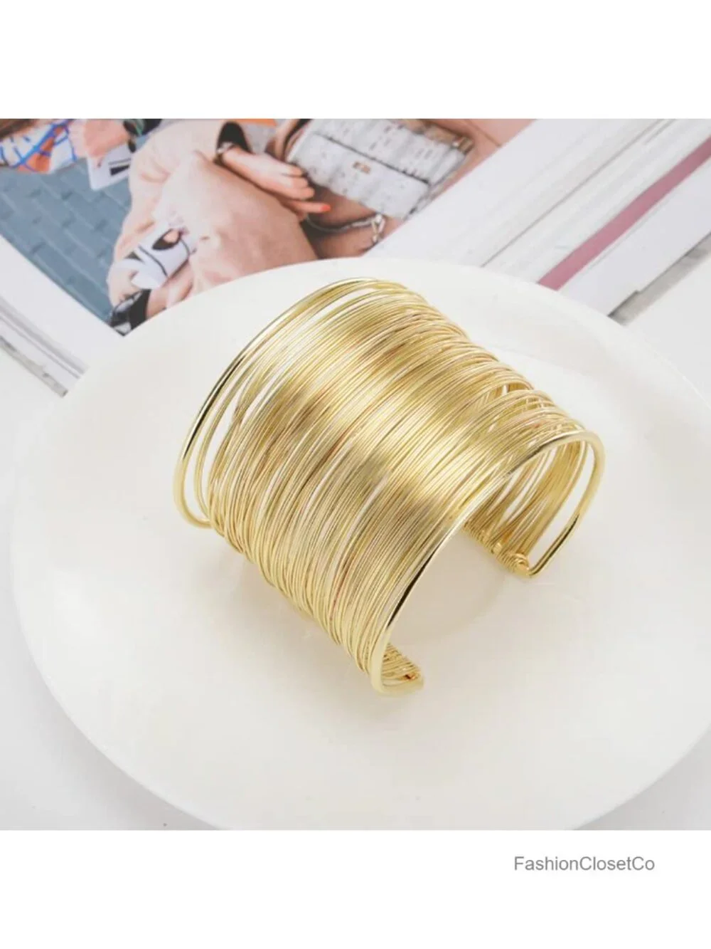 Open Cuff Bangle Bracelet Set - Gold Adjustable Wrap Bracelet for Women